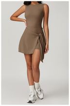 Backless athletic skort one-piece with waist tie