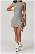 Backless athletic skort one-piece with waist tie
