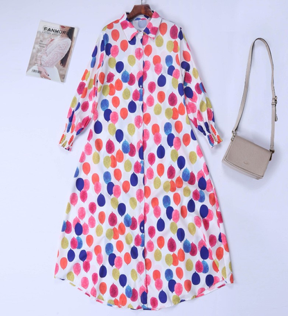 Button-down floral maxi dress with high slit
