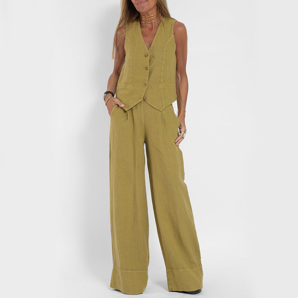 Casual Sleeveless Top with Straight Pants