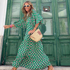 Vintage boho printed V-neck maxi dress