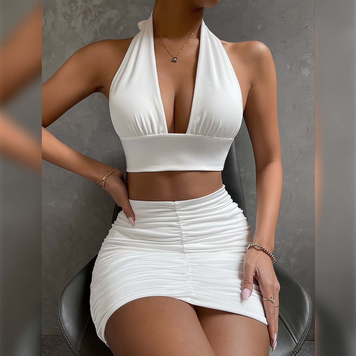 Halter Lace-Up Top and Skirt Set