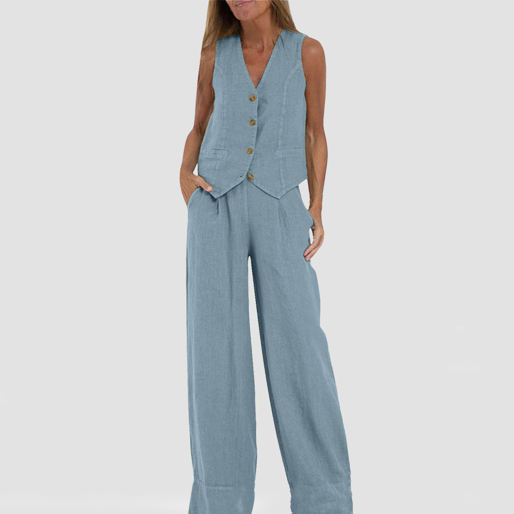 Casual Sleeveless Top with Straight Pants