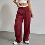 Striped high-waist straight trousers with pockets