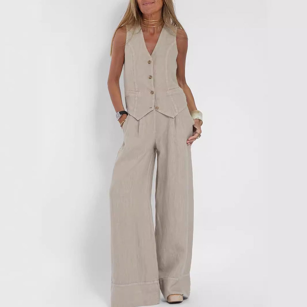 Casual Sleeveless Top with Straight Pants