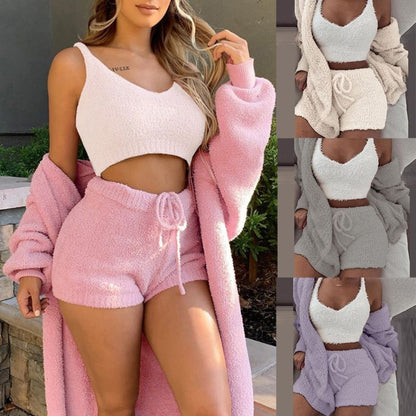 Cozy homewear long-sleeve crop top & shorts