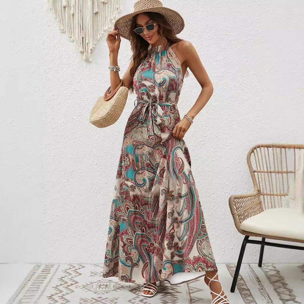 Bohemian retro halter maxi dress