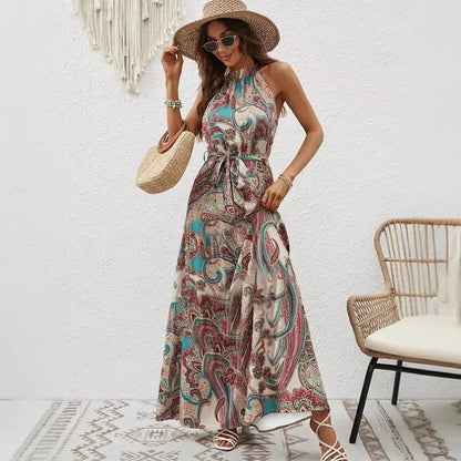 Bohemian retro halter maxi dress