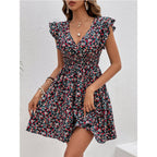 Petite floral ruffle midi dress