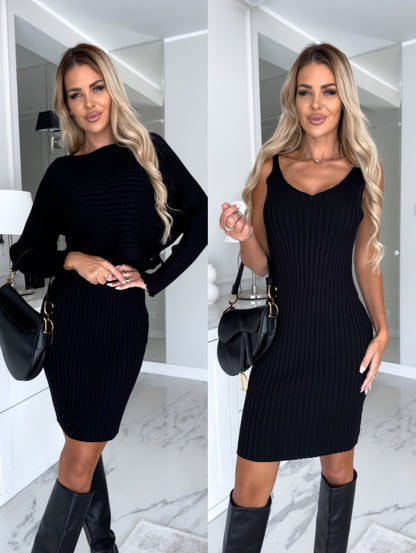 2-piece stripe top & suspender skirt set