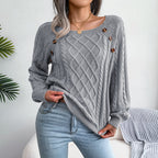 Square Neck Knitted Sweater with Buttons