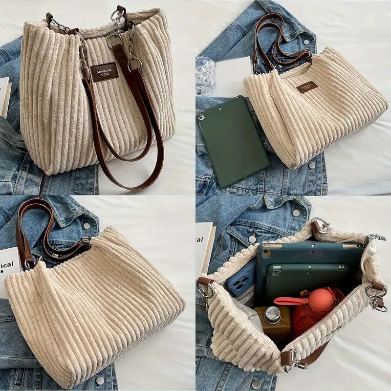 Corduroy Everyday Tote Shoulder Bag for Women