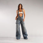 Y2K denim overalls with pockets