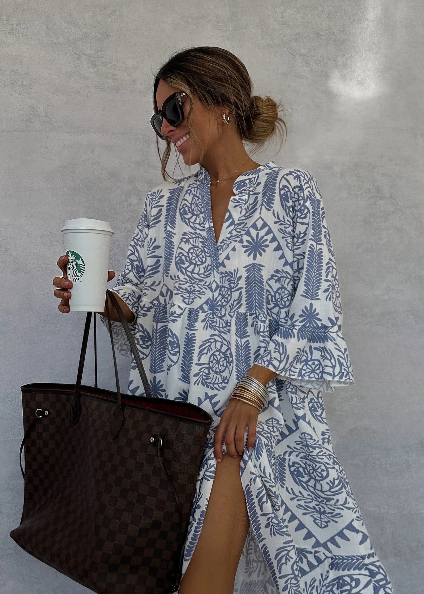 Autumn V-neck ruffle shirt dress