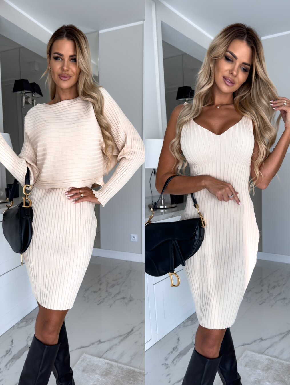 2-piece stripe top & suspender skirt set