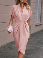 Summer batwing V-neck pleated dress
