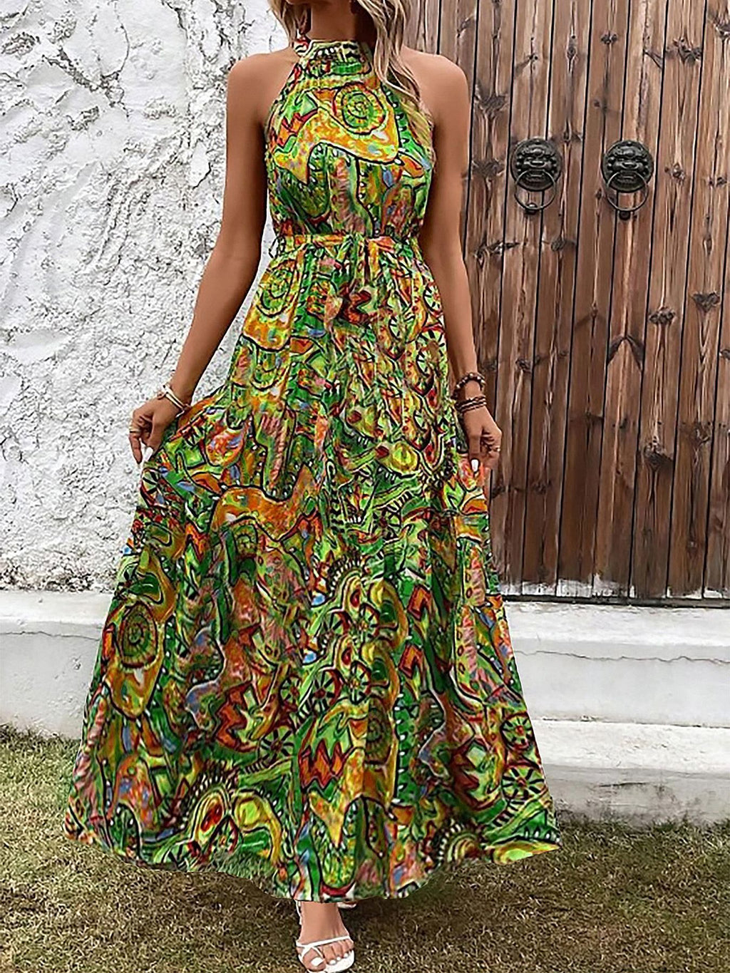 Bohemian retro halter maxi dress