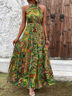 Bohemian retro halter maxi dress