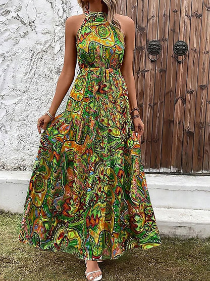 Bohemian retro halter maxi dress