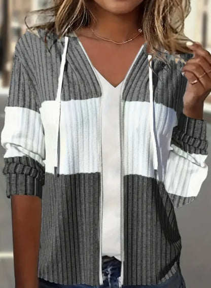 Casual colorblock hooded zip jacket