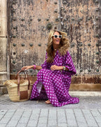 Vintage boho printed V-neck maxi dress