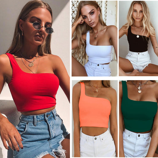 One-shoulder cropped tank top