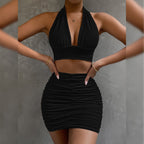 Halter Lace-Up Top and Skirt Set
