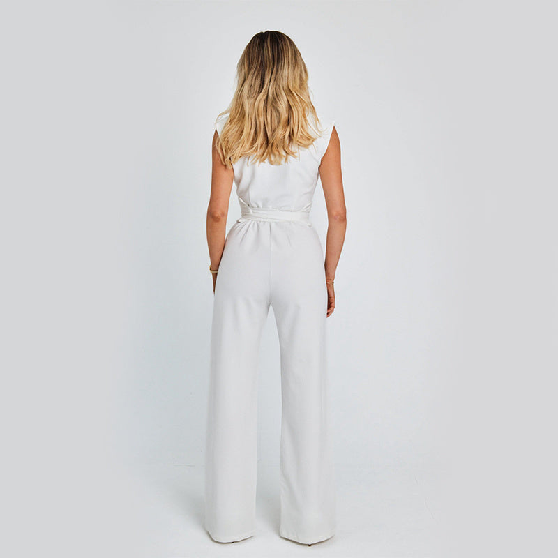 Casual Wide Leg Jumpsuit with V-Neck
