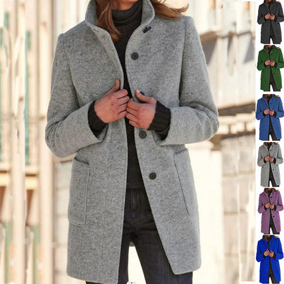 Stand Collar Wool Coat