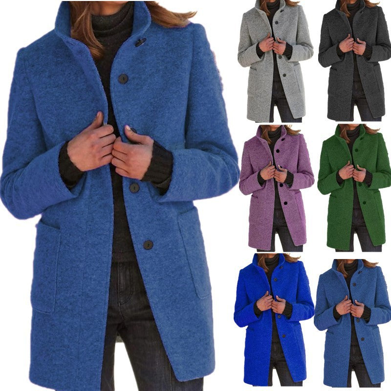 Stand Collar Wool Coat