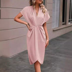 Summer batwing V-neck pleated dress
