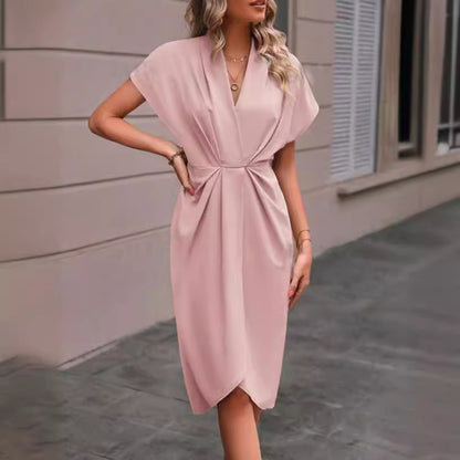 Summer batwing V-neck pleated dress