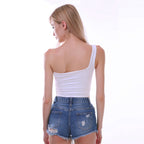 One-shoulder cropped tank top