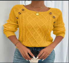 Square Neck Knitted Sweater with Buttons