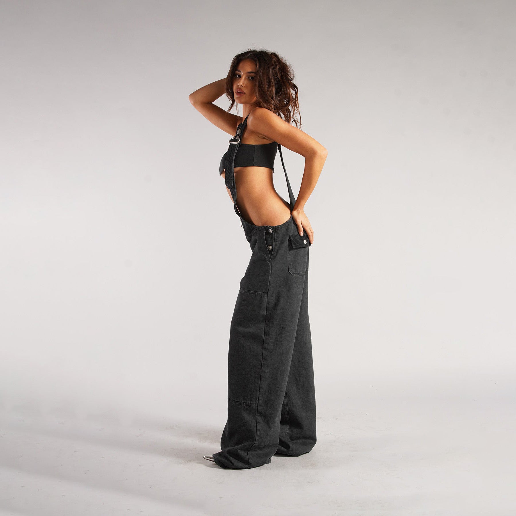Y2K denim overalls with pockets